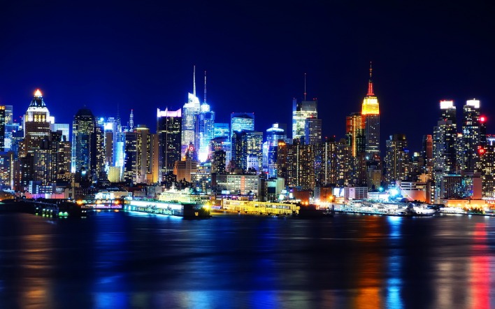 страны архитектура ночь свет Нью-Йорк США country architecture night light New York USA