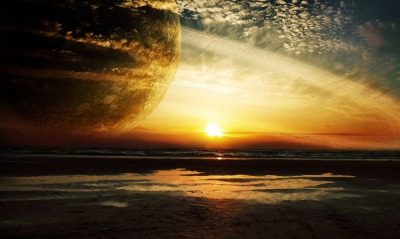 космос планета солнце море облака