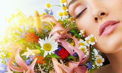 природа девушка цветы букет