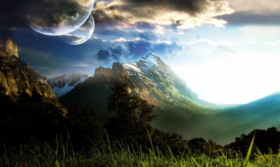 Горы фантастика планеты в небе