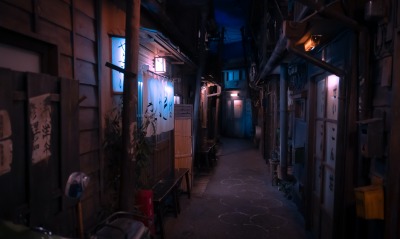 япония улочка атмосферно ночь фонари