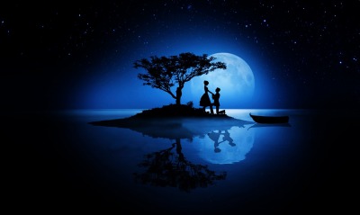 пара любовь остров луна лодка ночь