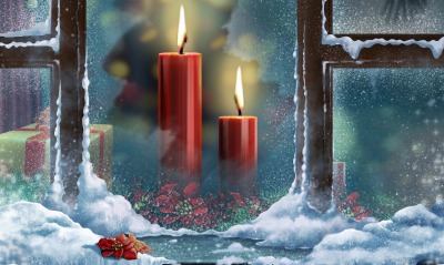 Свечи окно рождество Candles window Christmas