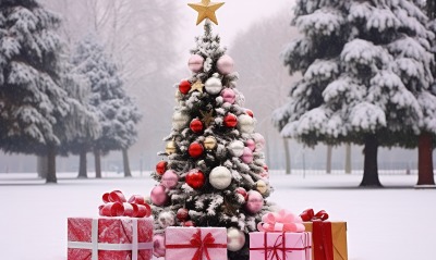 елка снег зима праздники новый год украшения подарки