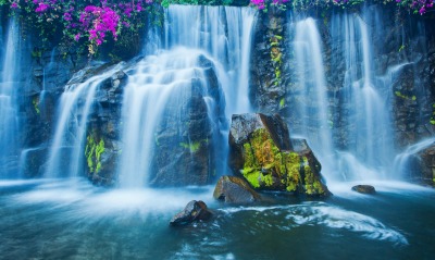 природа водопад скалы камни