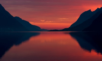 закат, озеро