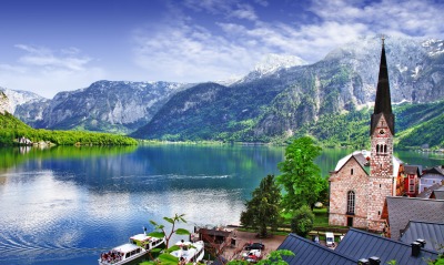 природа река горы архитектура страны Зальцкаммергут Австрия