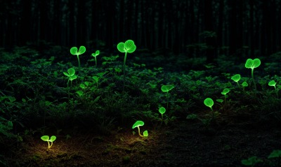лес ночь свечение трава