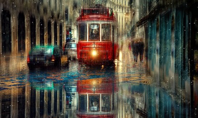 трамвай дождь машины
