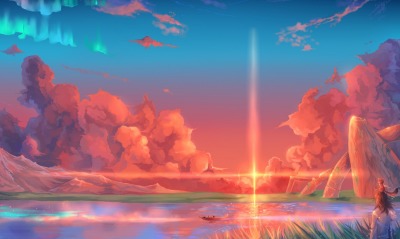 рисунок озеро небо фантастика звезда