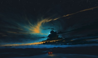 дорога рисунок мрак облака небо ночь