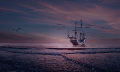 корабль, море