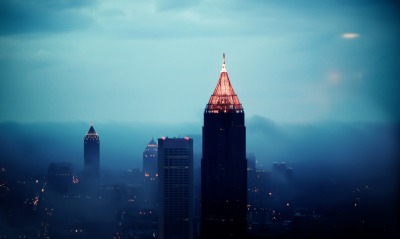 небоскребы туман облака сумерки