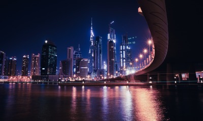 арабские эмираты оаэ дубаи мост город небоскребы огни ночного города