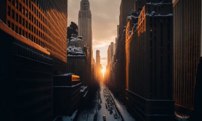 город нью-йорк улица снег рассвет