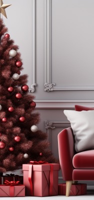 комната гостиная елка красная шары украшения подарки диван