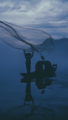 вьетнам рыбалка сеть утро туман