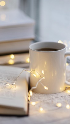 новый год гирлянда книга кофе очки
